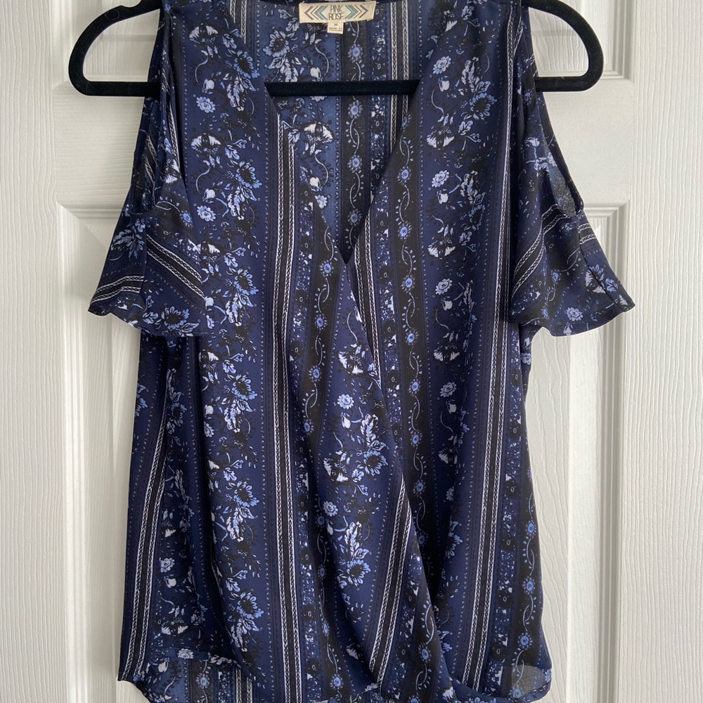 Blue floral print off shoulder top